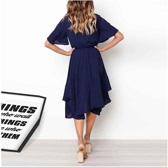 Chic Bohemian Style Navy Blue Midi Dress - Picture 3 of 7